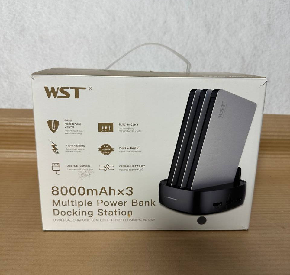 WST Multiple Power Bank Docking Station – 3 stk 8000mAh Powerbanks (Sølv)