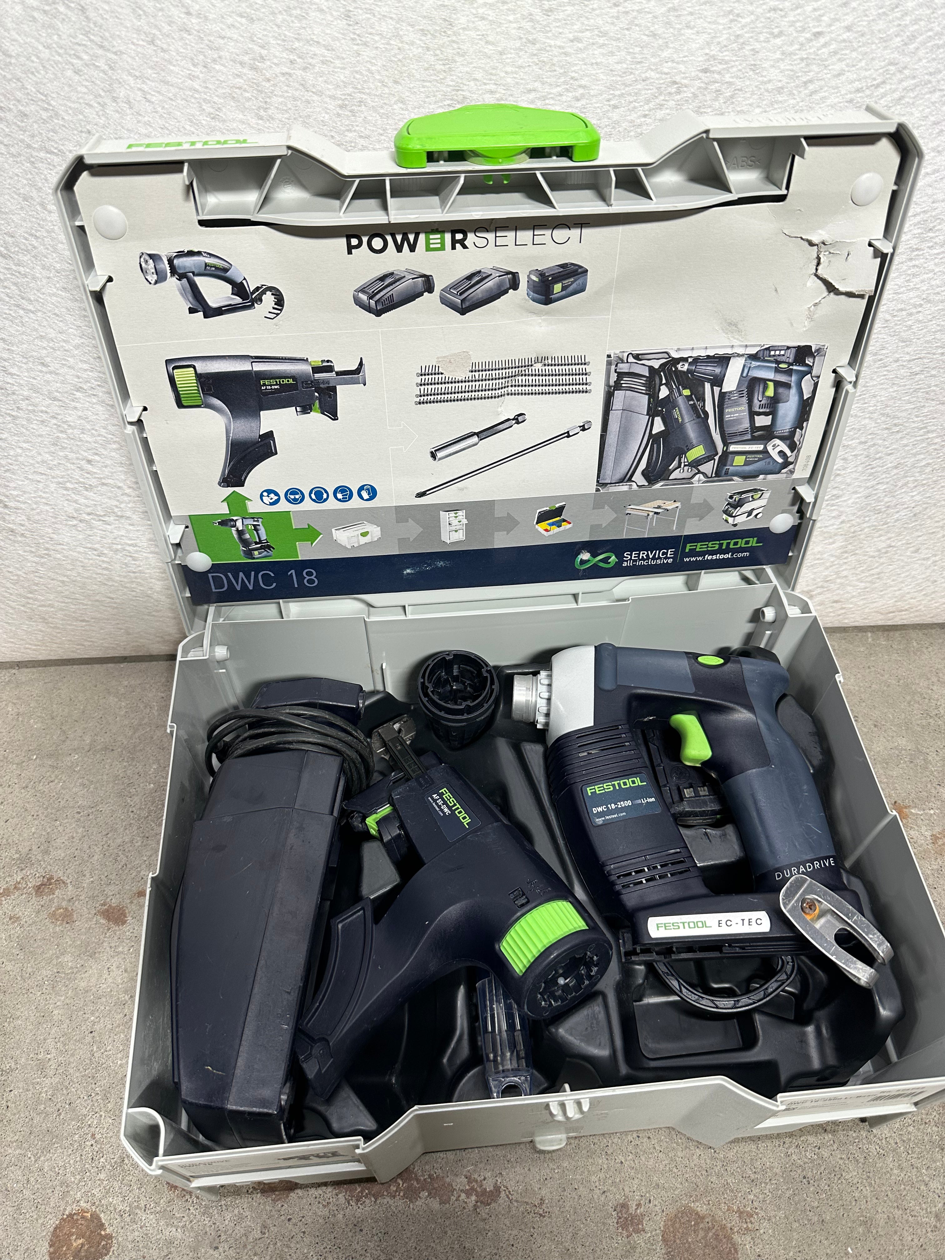 Festool DWC 18-2500 Skruautomat, AF 55 DWC magasininnsats, TCL 6 ladestasjon