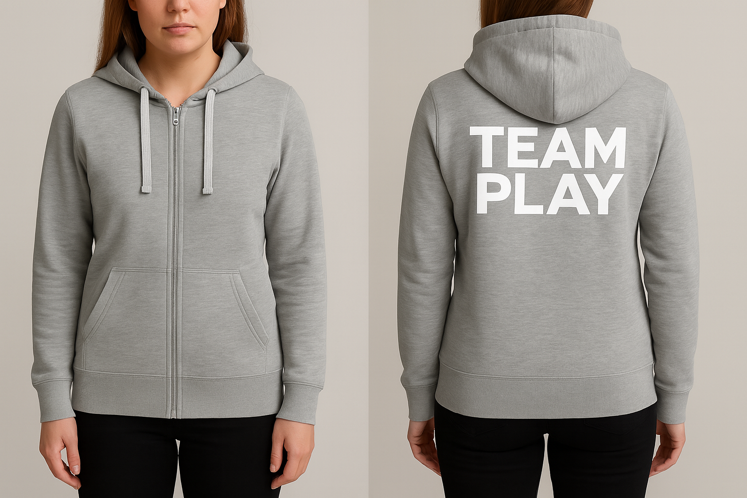 TEAM PLAY grå hettegenser med glidelås- Dame