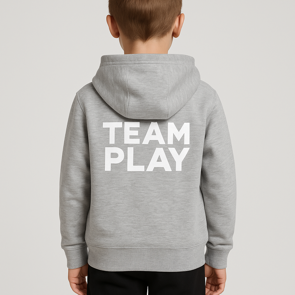TEAM PLAY grå hettegenser med glidelås- Barn