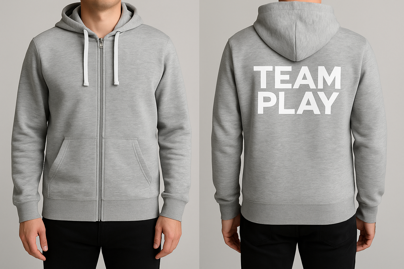 TEAM PLAY grå hettegenser med glidelås- Herre