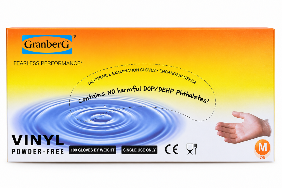 Granberg pudderfrie vinyl engangshansker – 100 stk.