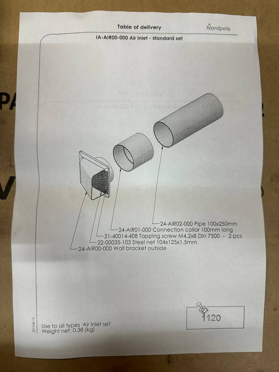 Nordpeis Veggjennomføring for friskluftsett | ettermontering
