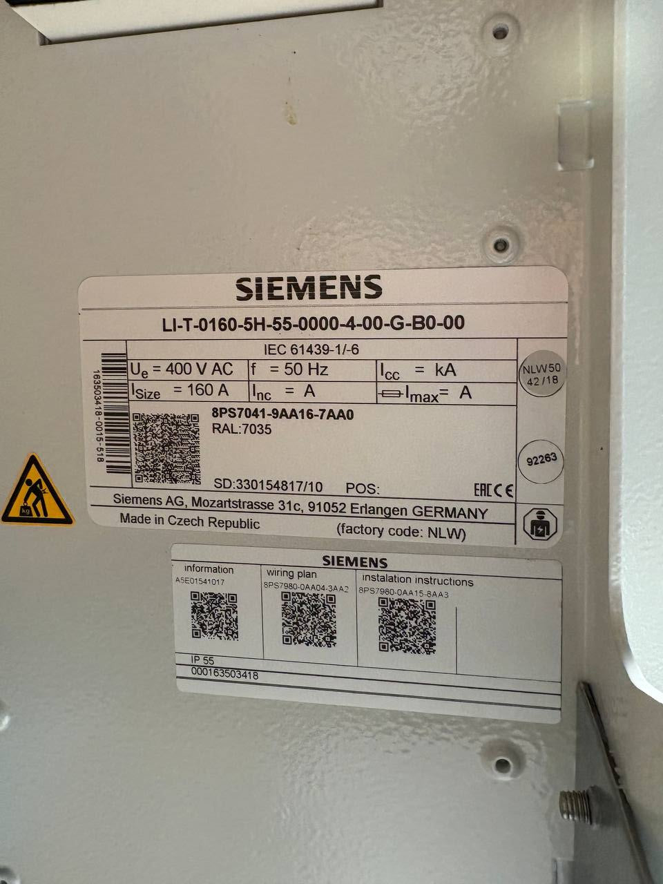 Siemens SIVACON 8PS LI-system 8PS7041-9AA16-7AA0 – Pluggbart skinnesystem for strømfordeling