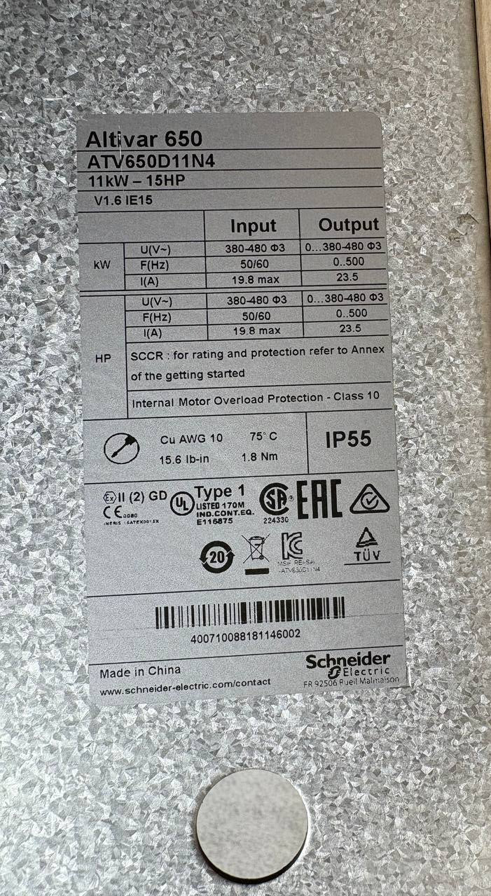 Schneider Altivar Process ATV650 D11N4 – 11 kW / 15 HP VFD IP55 med justerbar fart & sikkerhets-STO