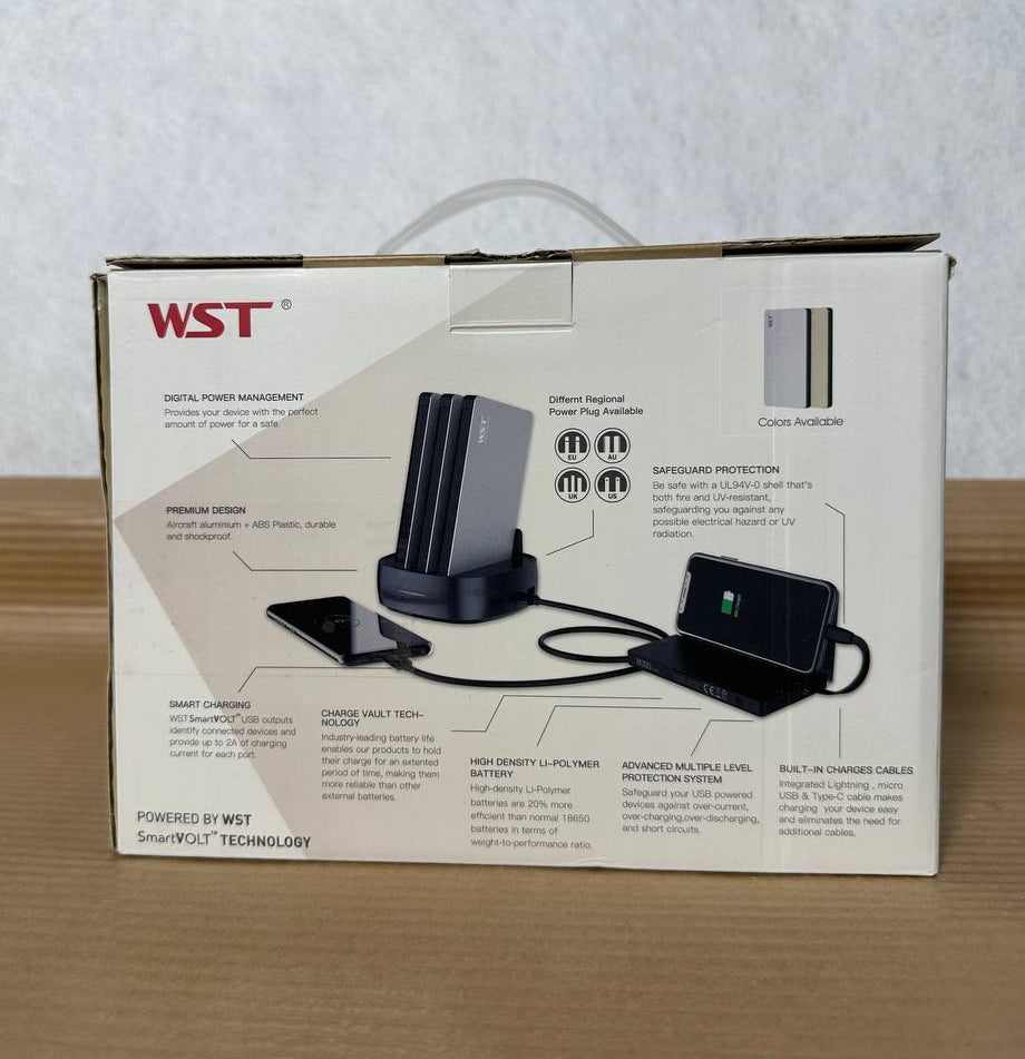 WST Multiple Power Bank Docking Station – 3 stk 8000mAh Powerbanks (Sølv)