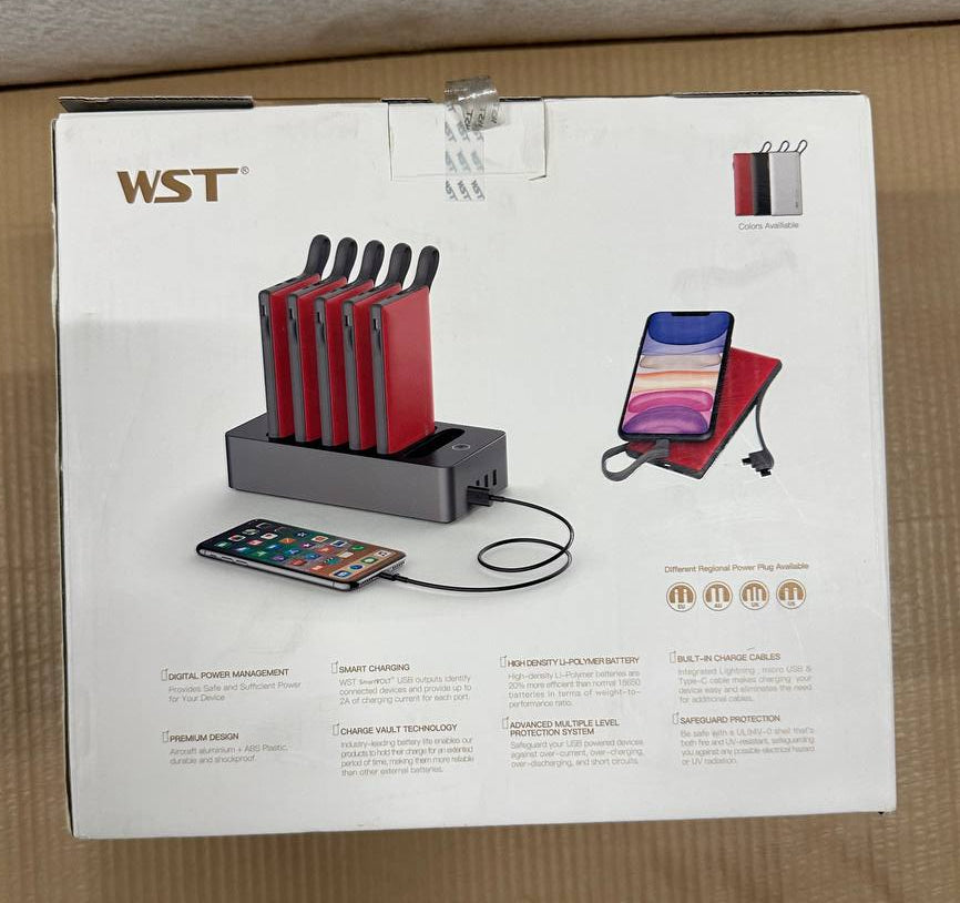 WST Multiple Power Bank Docking Station – 6 stk Powerbanks med ladestasjon (Svart)