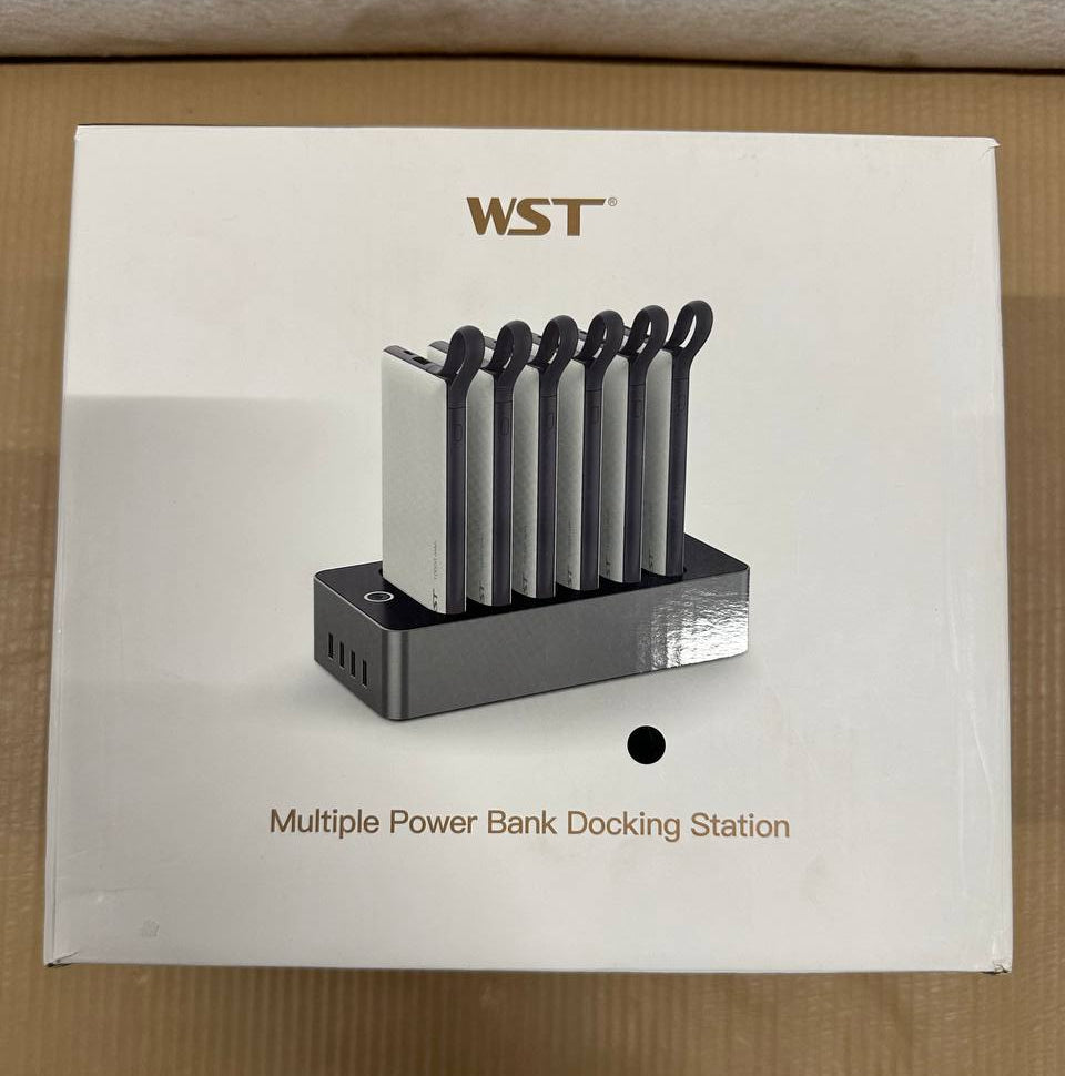 WST Multiple Power Bank Docking Station – 6 stk Powerbanks med ladestasjon (Svart)
