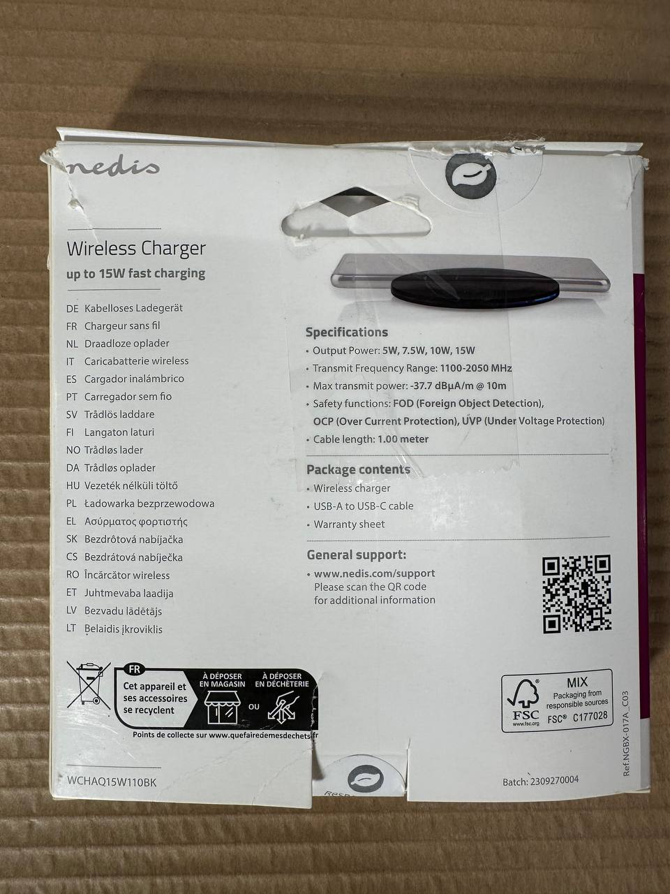 Nedis trådløs lader – 15W hurtiglading, svart