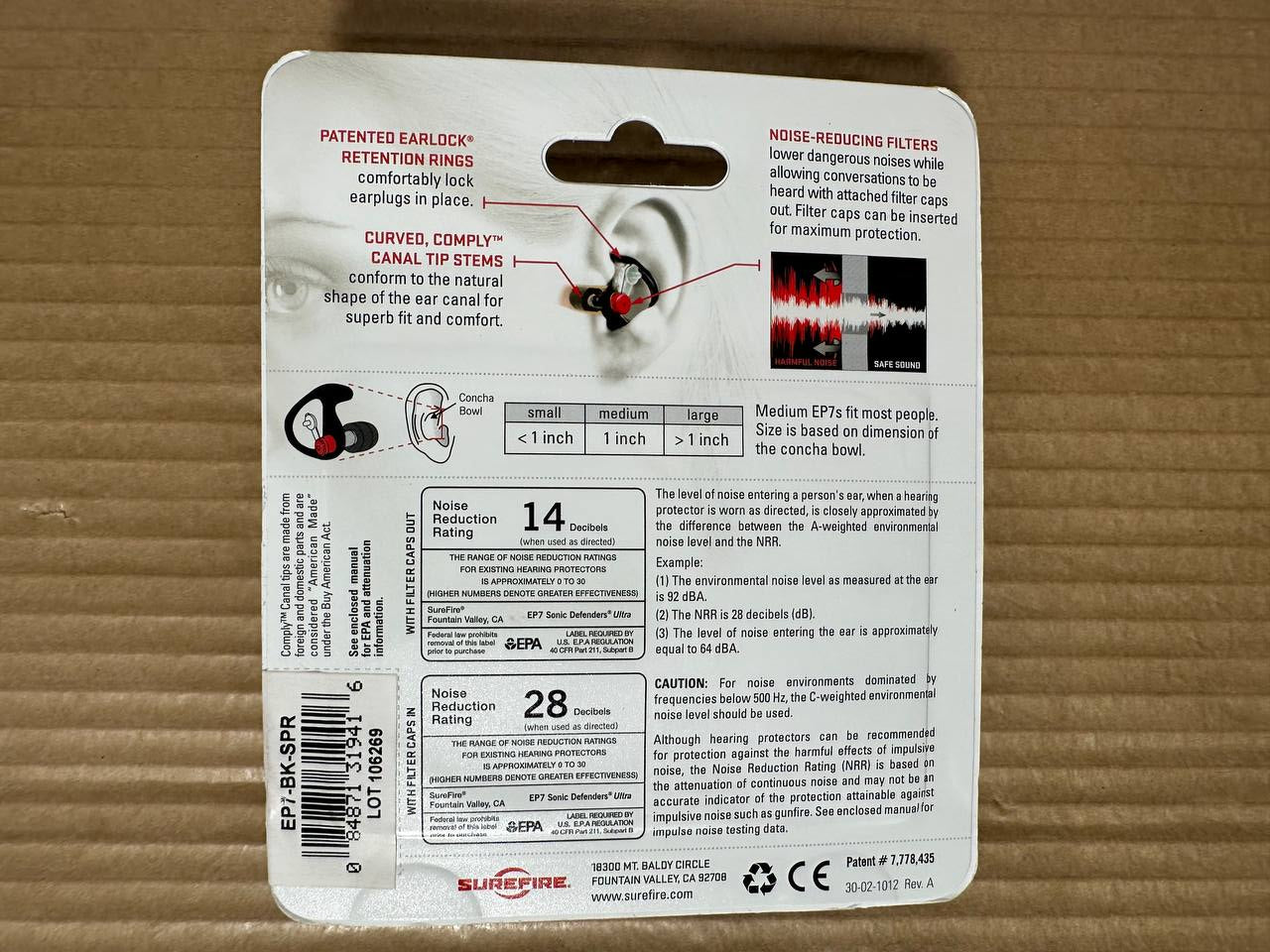 SureFire EP7 Sonic Defenders Ultra – Ørepropper med filter (Str. S)