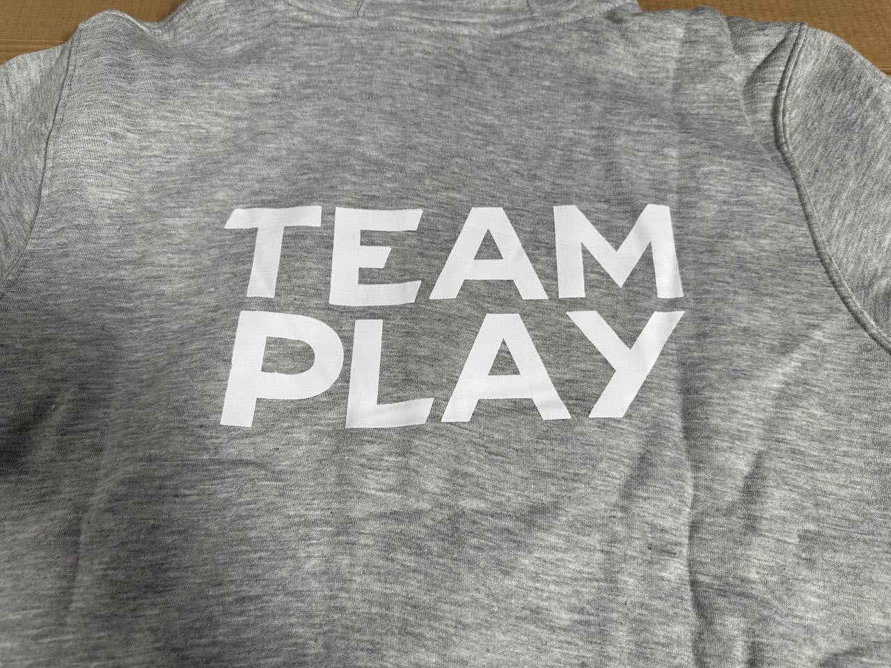 TEAM PLAY grå hettegenser med glidelås- Herre- SMALL