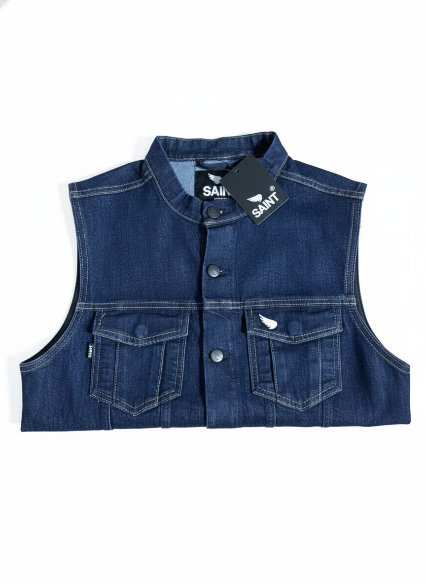 SAINT Moto Denim Vest Indigo- Herre