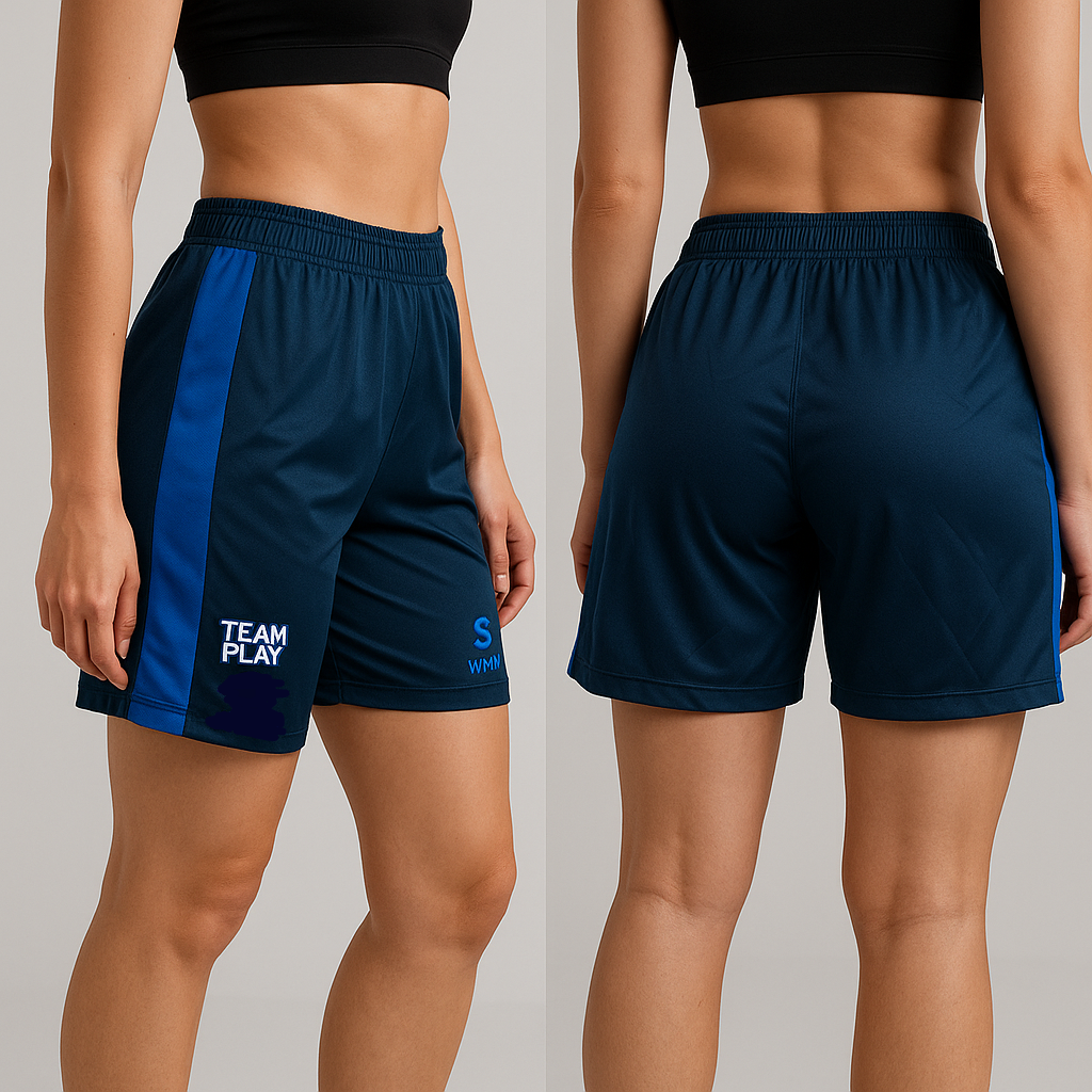 TEAM PLAY treningsshorts marineblå med blå sidepanel- Dame