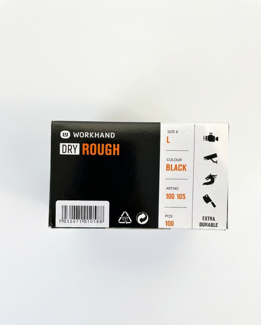 Workhand Dry Rough Nitril Engangshansker Sort – 100 stk