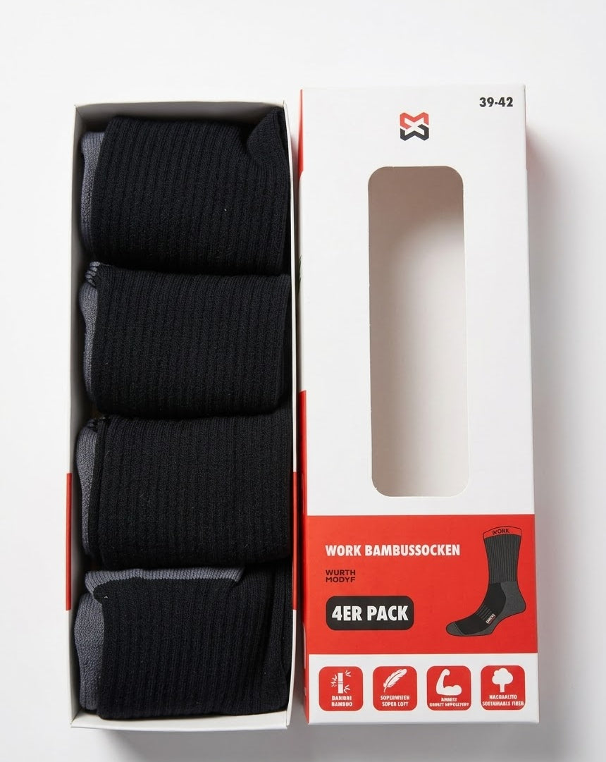 Modyf Work Bambussokker Robust Sort 4-pk