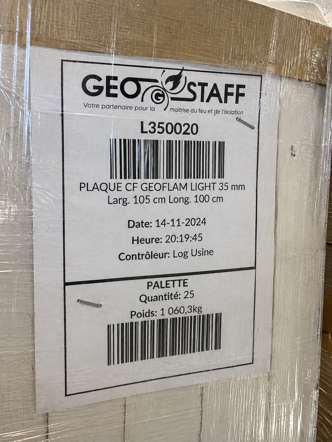 GEOSTAFF GEOFLAM F-Light 35 mm brannplate – 1050 x 1000 mm – EI120